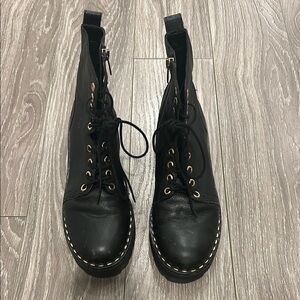 Black Leather Lace-Up Boots